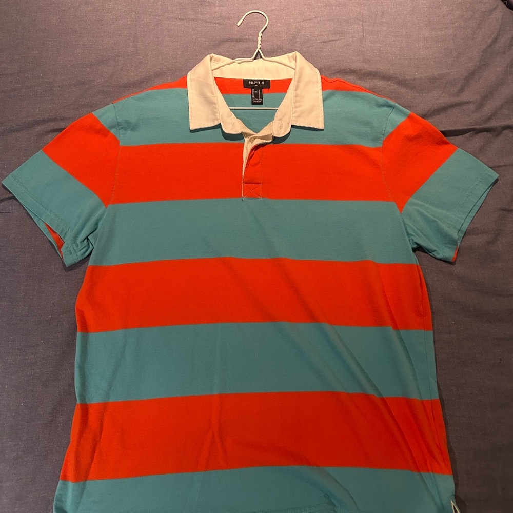 Striped Polo Shirt - Orange and Blue